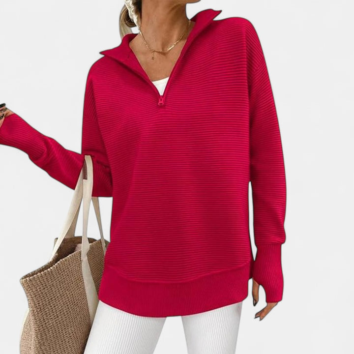 ENNA | Women Quarter Zip Rib Knit Pullover Sweater