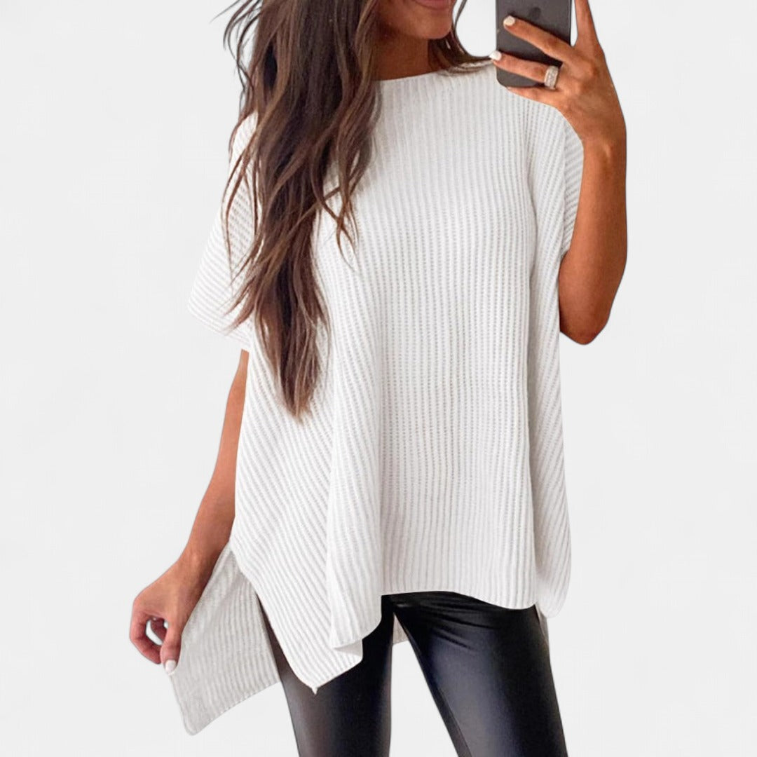 JANINE | Women Quarter Zip Rib Knit Pullover Sweater