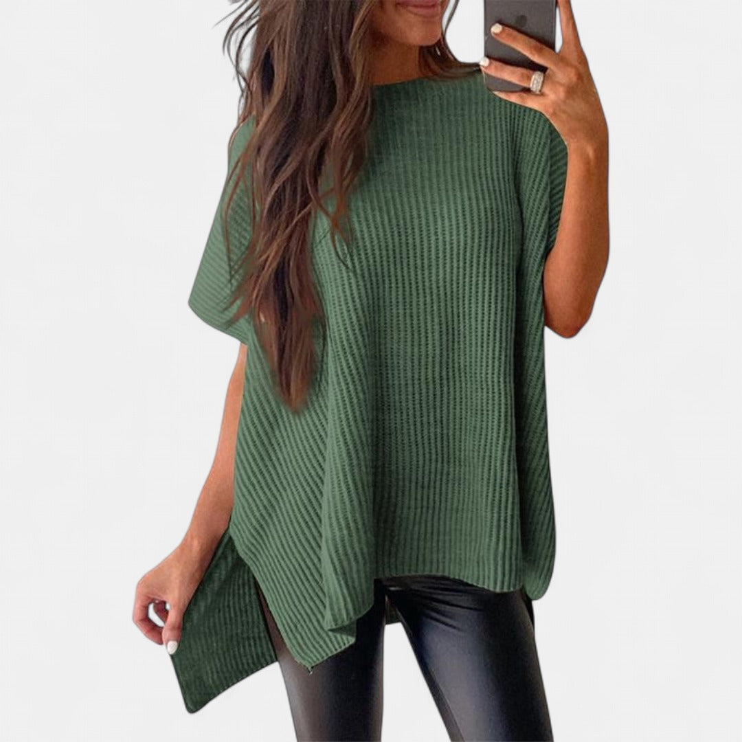 JANINE | Women Quarter Zip Rib Knit Pullover Sweater