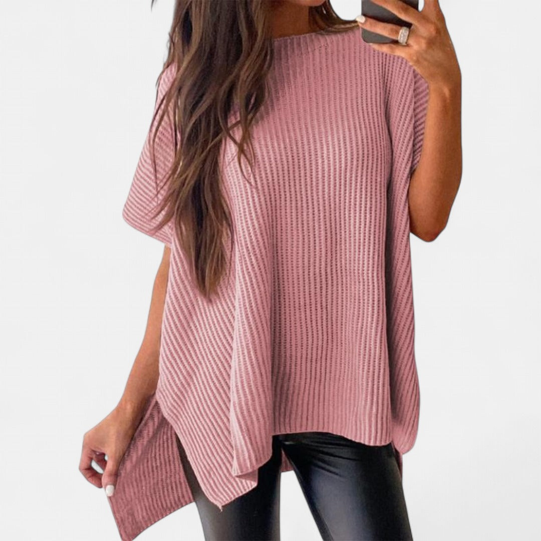 JANINE | Women Quarter Zip Rib Knit Pullover Sweater