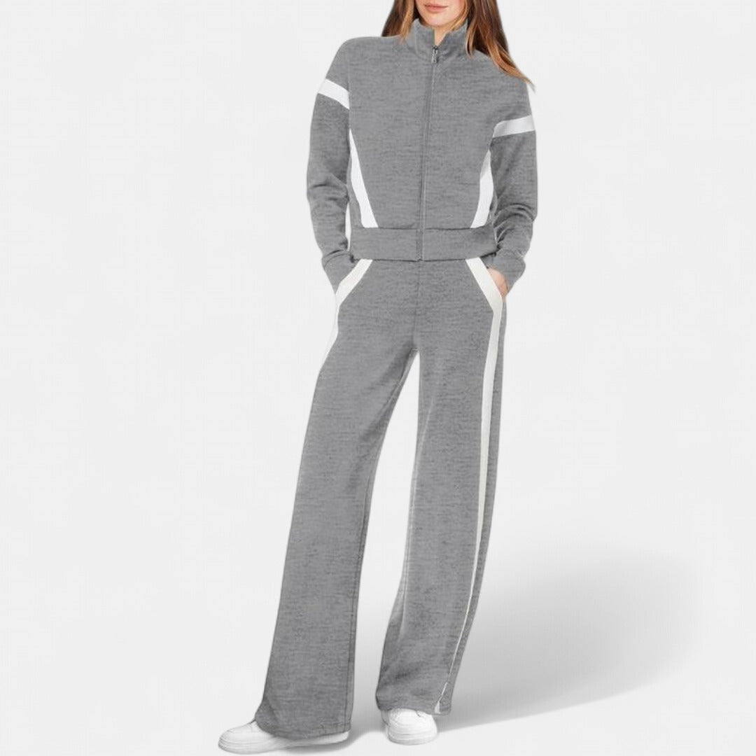ARIANA | Women’s Sporty Zip Up Sweatsuit & Wide Leg Pants Set