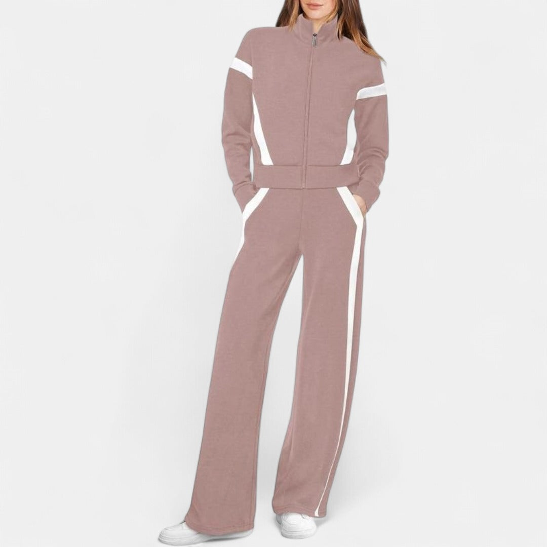 ARIANA | Women’s Sporty Zip Up Sweatsuit & Wide Leg Pants Set