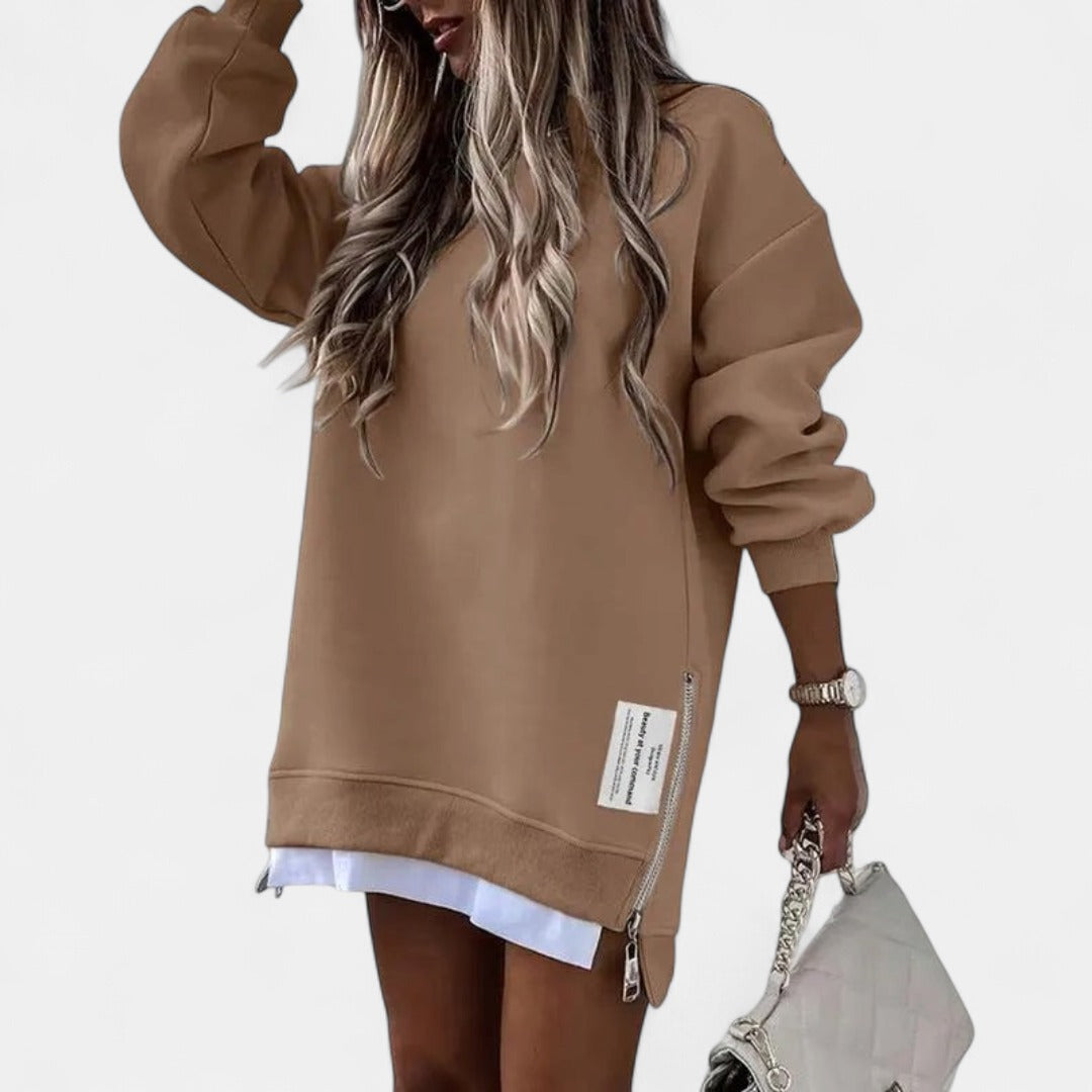MELISA | Casual Drop Shoulder Zipper Slit Sweatshirt Dress