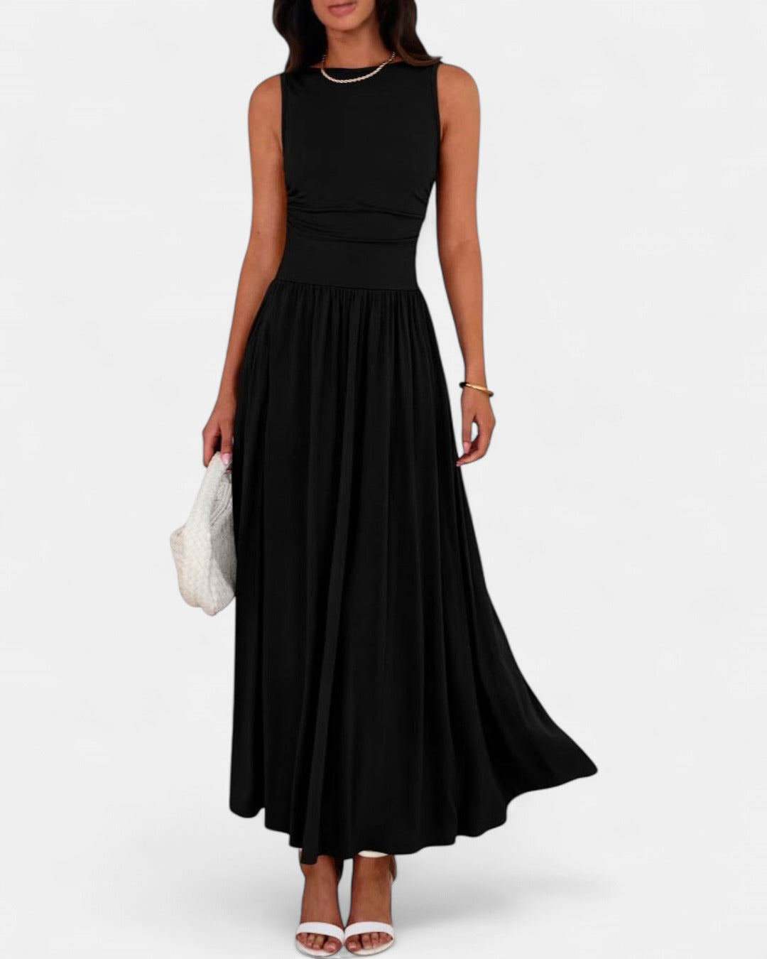EMMIE- Chic Sleeveless Ruched High-Waisted Maxi Dress