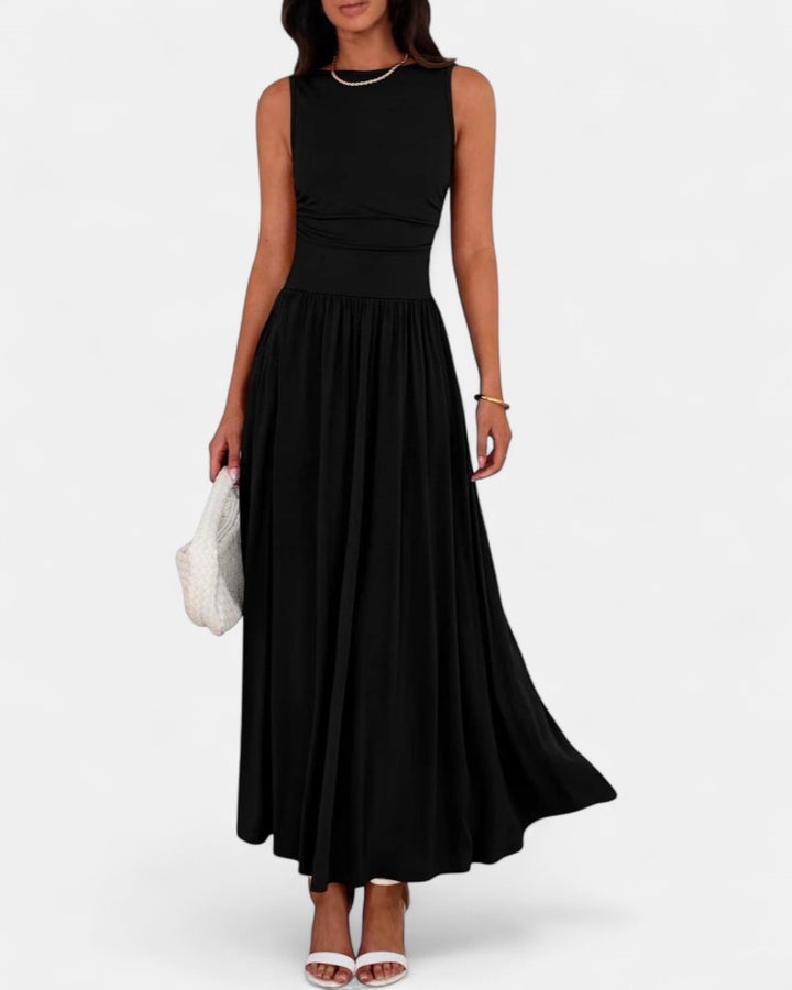 EMMIE- Chic Sleeveless Ruched High-Waisted Maxi Dress
