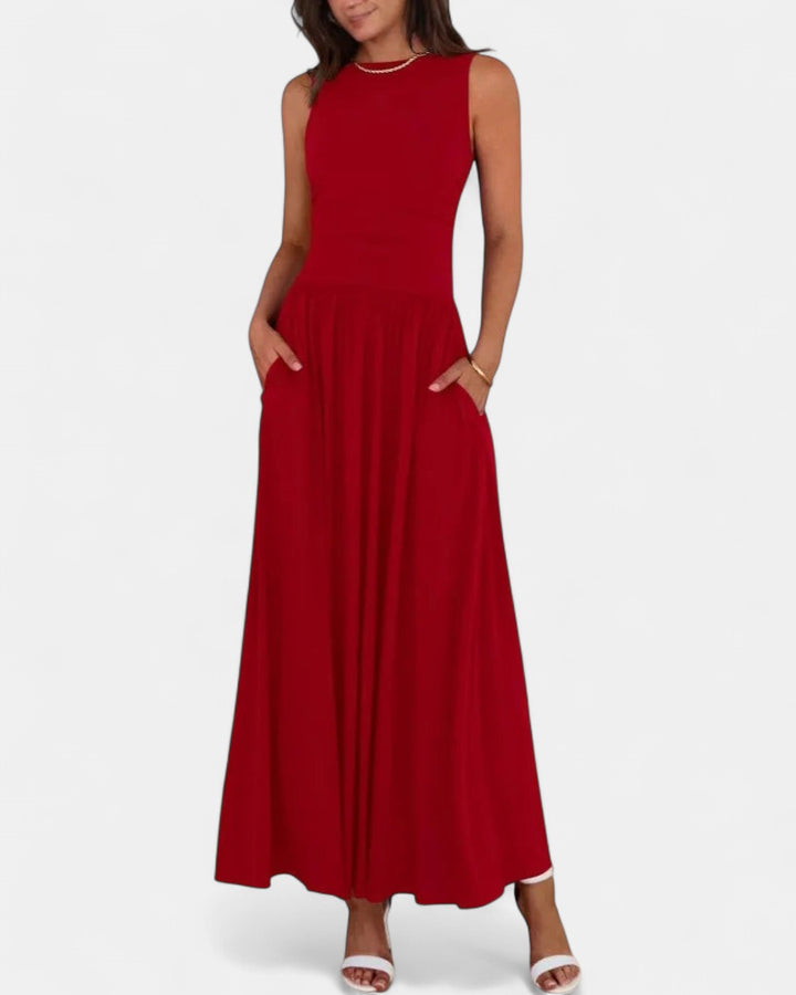 EMMIE- Chic Sleeveless Ruched High-Waisted Maxi Dress