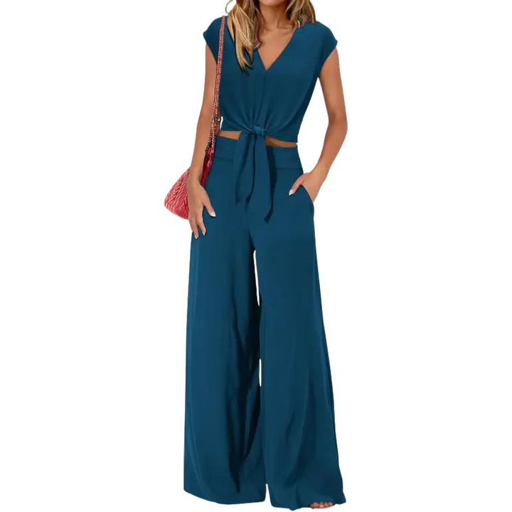 GLENDA™ – Chic Crop Top and Classic Wide Leg Pants Set