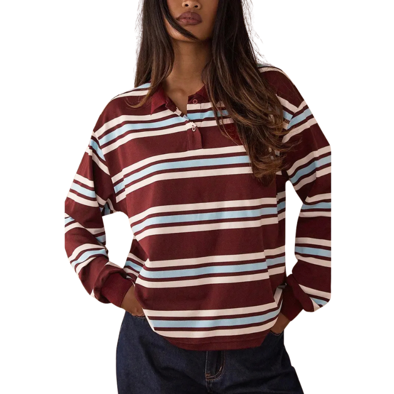 VILMA™ – Classic Stripe Long Sleeve Collared Pullover
