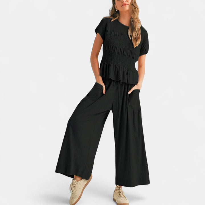 LORRY | Casual Boho Inspired 2-Piece Smocked Top and Wide Leg Pants Set