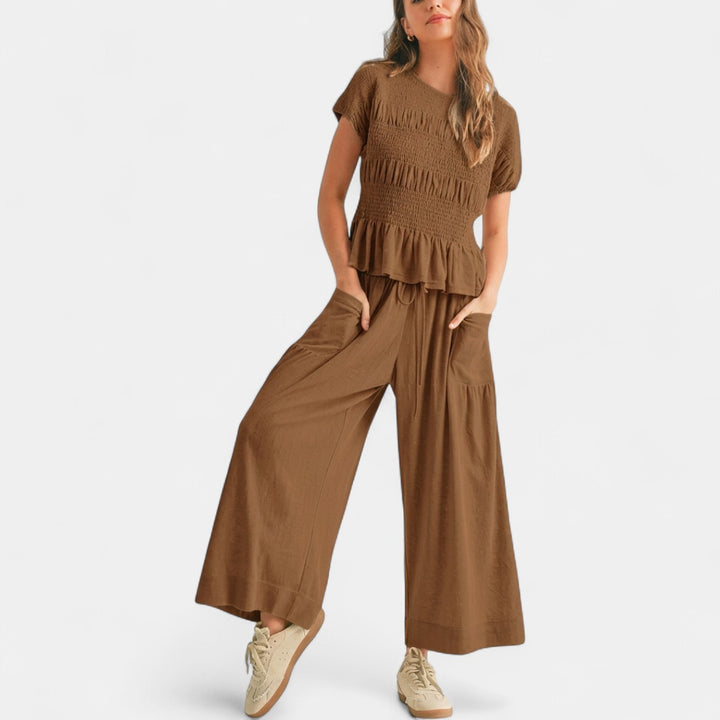 LORRY | Casual Boho Inspired 2-Piece Smocked Top and Wide Leg Pants Set