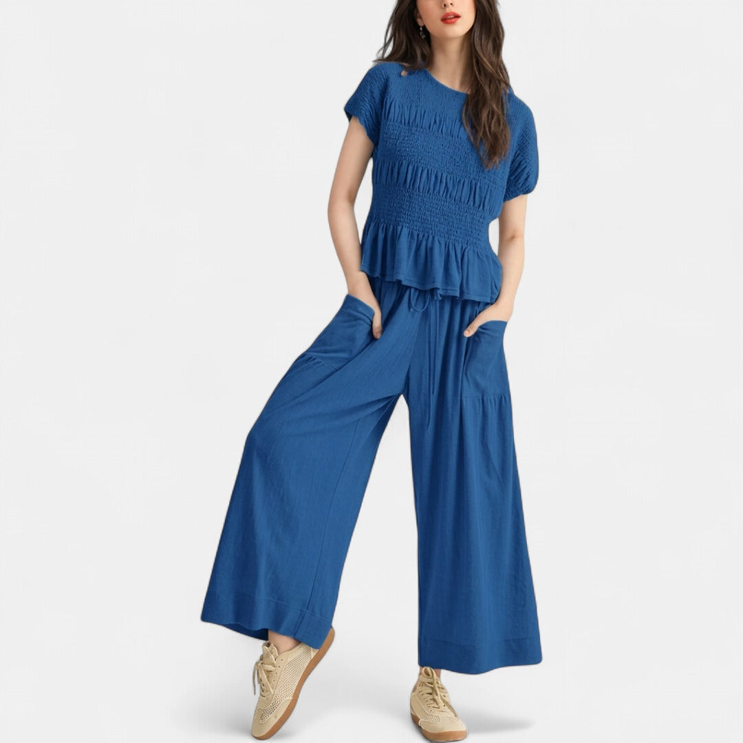 LORRY | Casual Boho Inspired 2-Piece Smocked Top and Wide Leg Pants Set