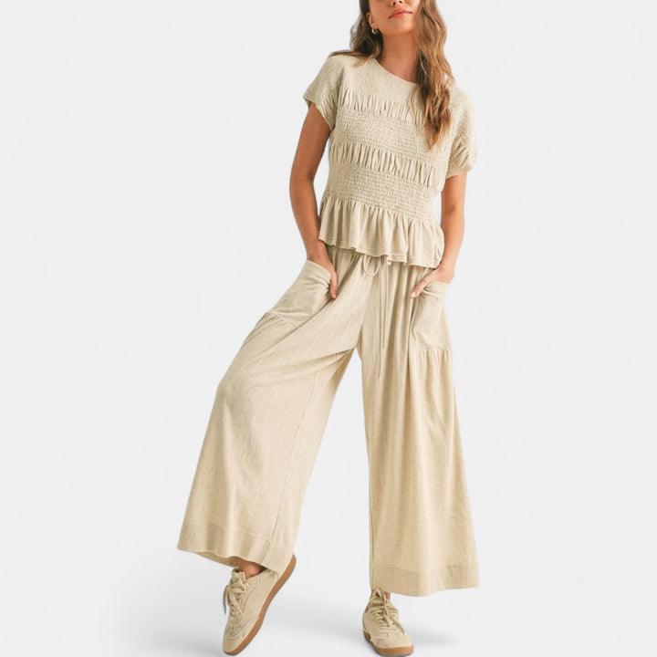 LORRY | Casual Boho Inspired 2-Piece Smocked Top and Wide Leg Pants Set