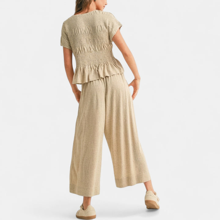 LORRY | Casual Boho Inspired 2-Piece Smocked Top and Wide Leg Pants Set