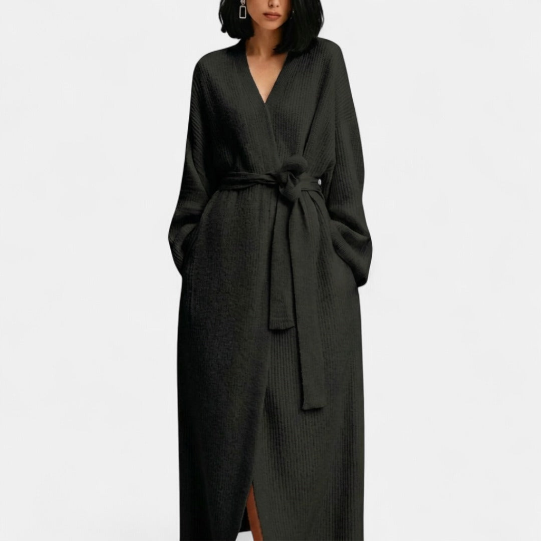 THALIA | Comfy Warm Long Ribbed Knit Robe