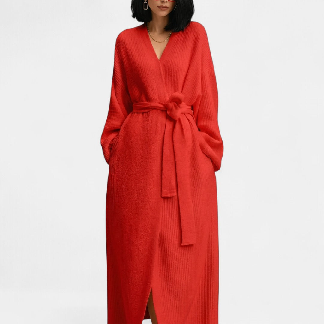 THALIA | Comfy Warm Long Ribbed Knit Robe