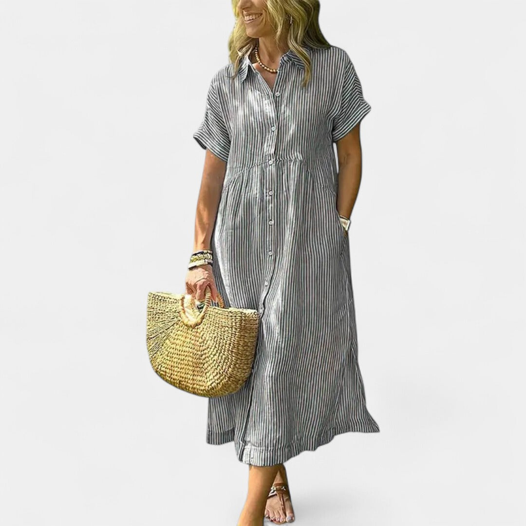 PETRA | Cozy Striped Loose Fit Midi Shirt Dress