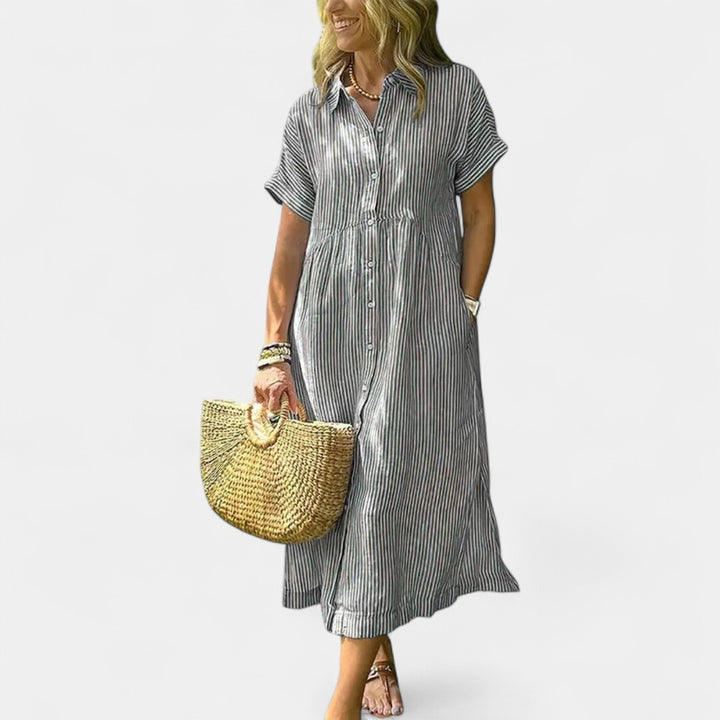 PETRA | Cozy Striped Loose Fit Midi Shirt Dress