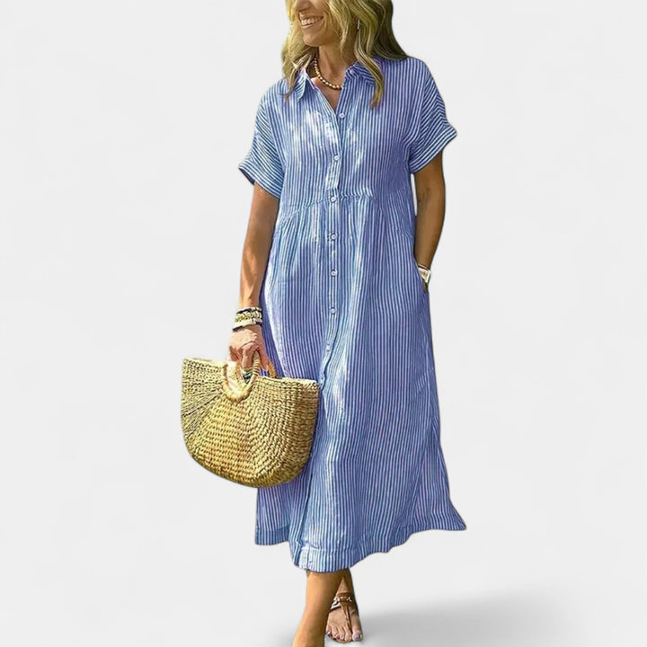 PETRA | Cozy Striped Loose Fit Midi Shirt Dress