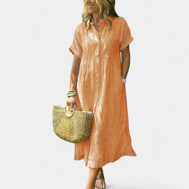 PETRA | Cozy Striped Loose Fit Midi Shirt Dress