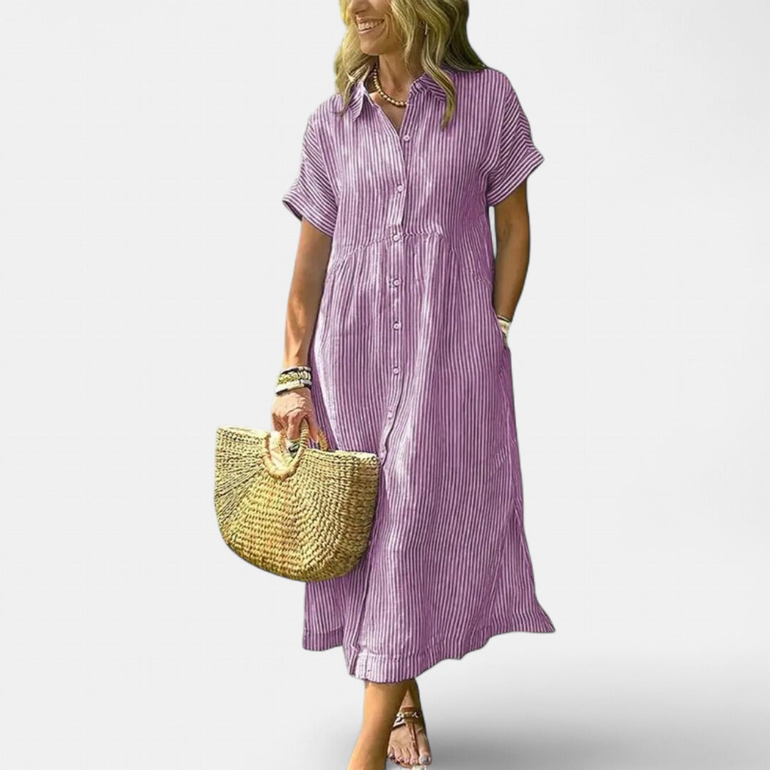 PETRA | Cozy Striped Loose Fit Midi Shirt Dress