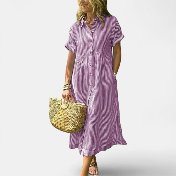PETRA | Cozy Striped Loose Fit Midi Shirt Dress
