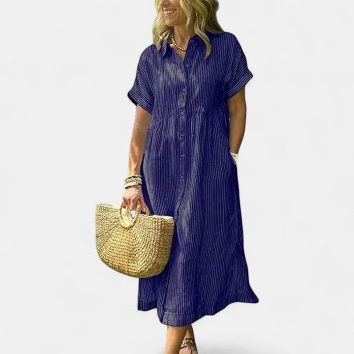 PETRA | Cozy Striped Loose Fit Midi Shirt Dress