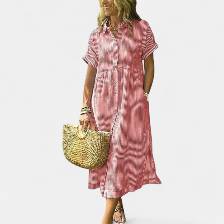 PETRA | Cozy Striped Loose Fit Midi Shirt Dress