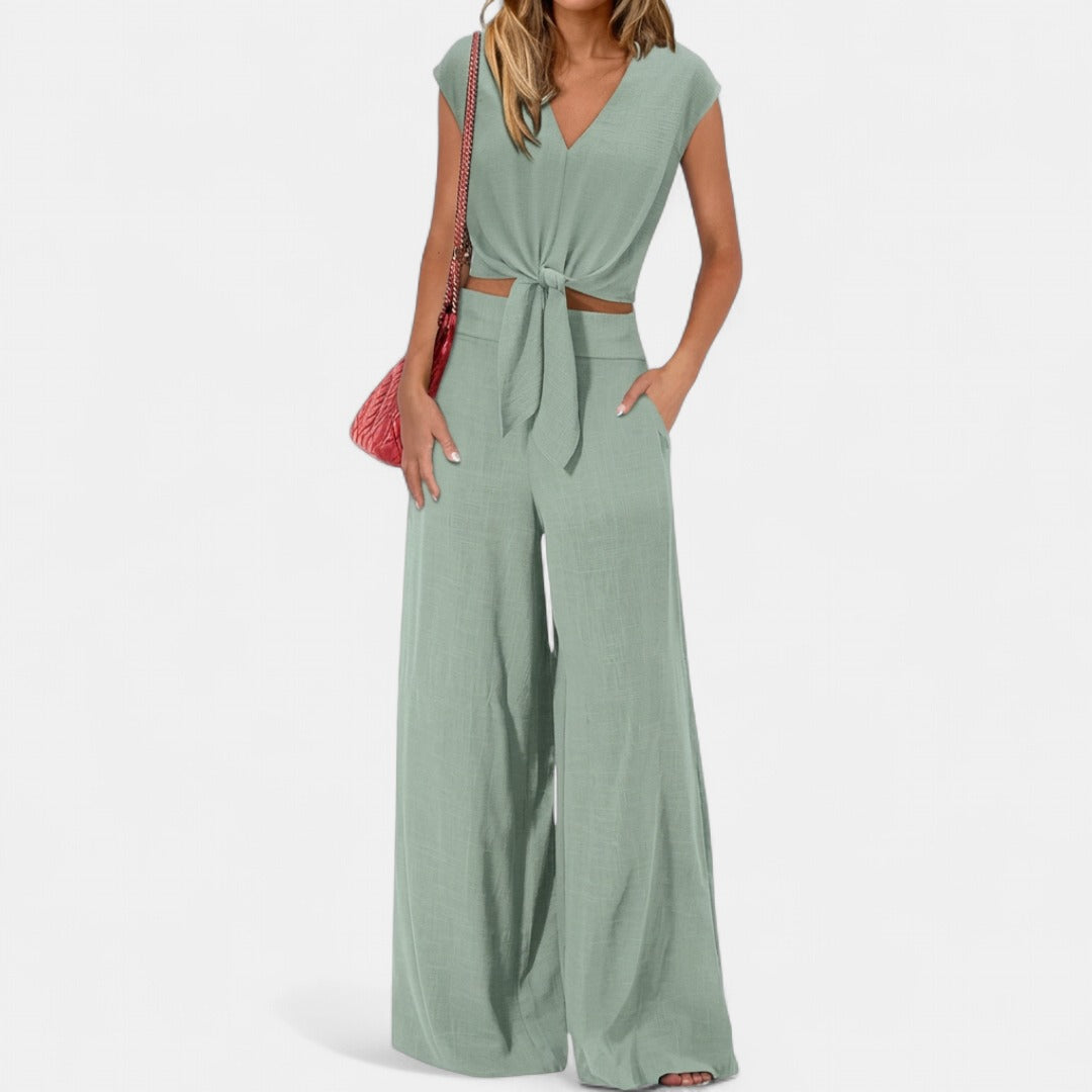 GLENDA | Chic Crop Top and Classic Wide Leg Pants Set