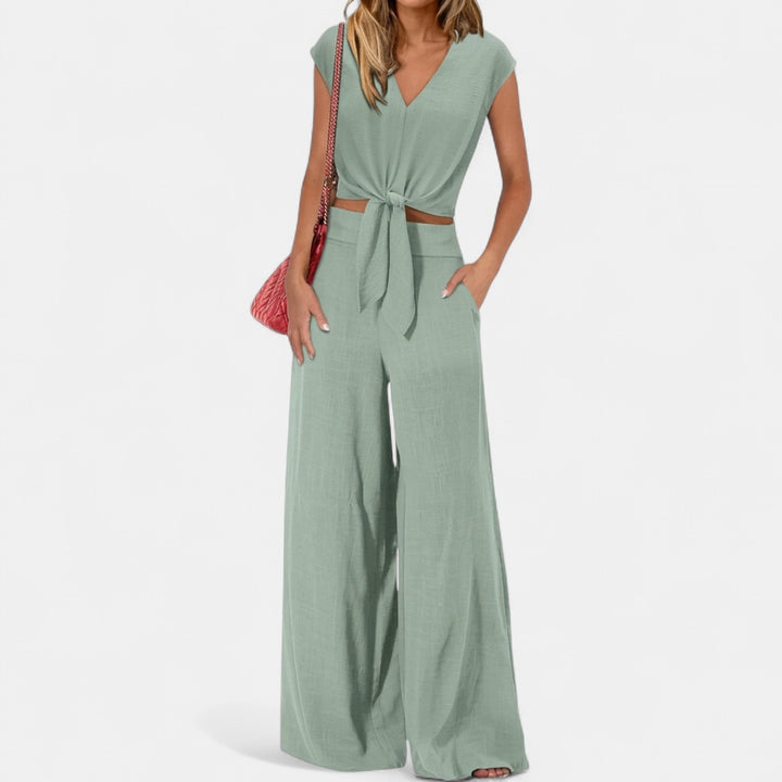 GLENDA | Chic Crop Top and Classic Wide Leg Pants Set