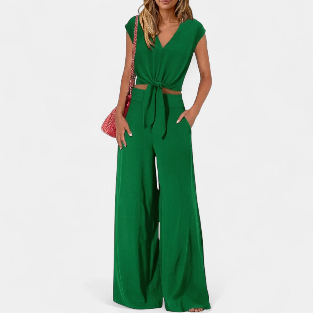GLENDA | Chic Crop Top and Classic Wide Leg Pants Set