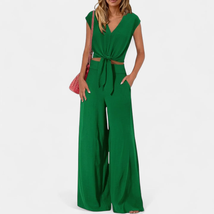 GLENDA | Chic Crop Top and Classic Wide Leg Pants Set