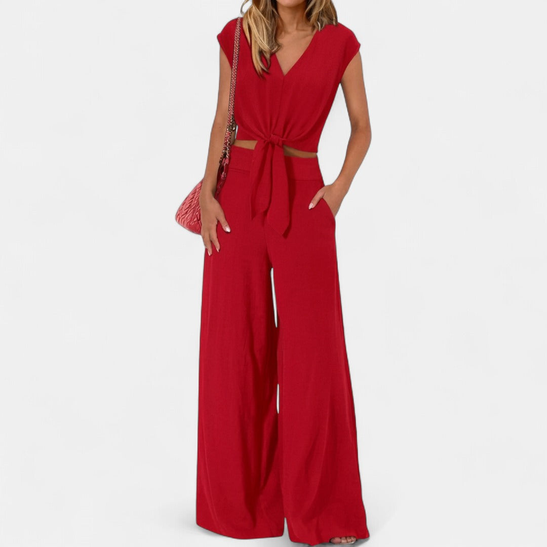 GLENDA | Chic Crop Top and Classic Wide Leg Pants Set