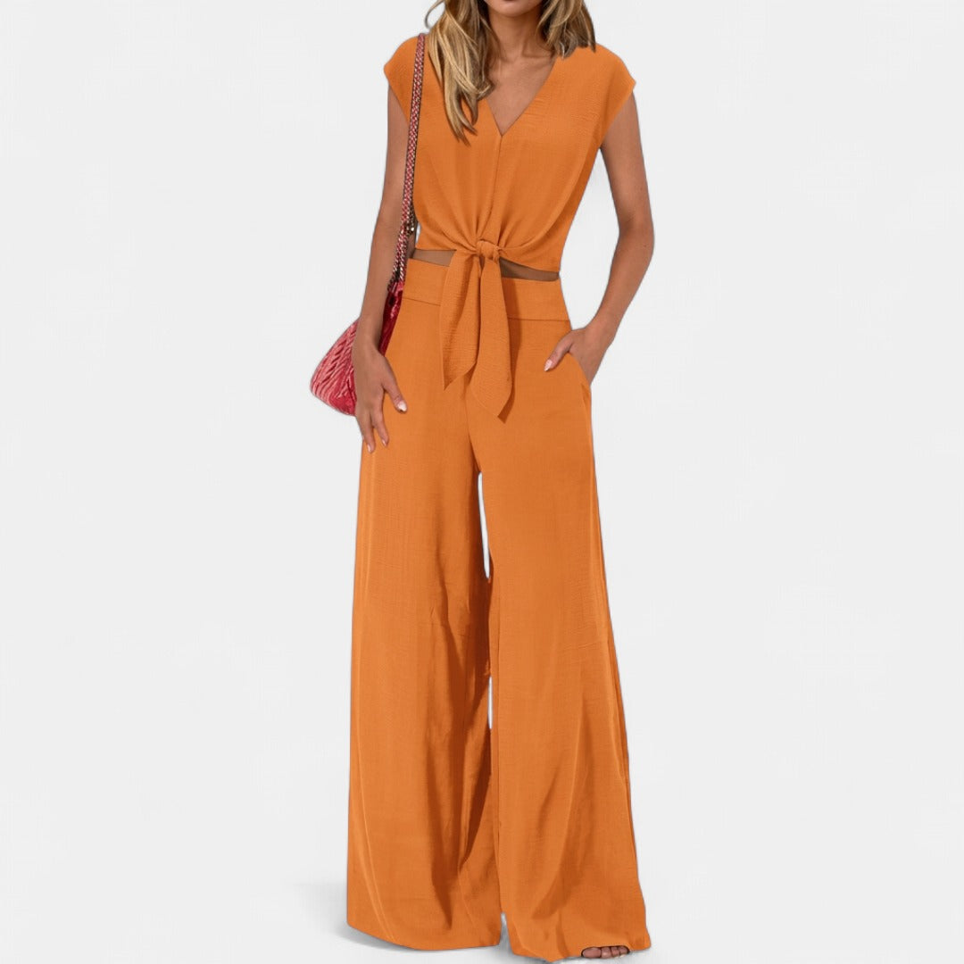 GLENDA | Chic Crop Top and Classic Wide Leg Pants Set