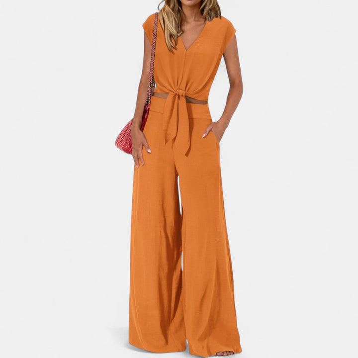 GLENDA | Chic Crop Top and Classic Wide Leg Pants Set