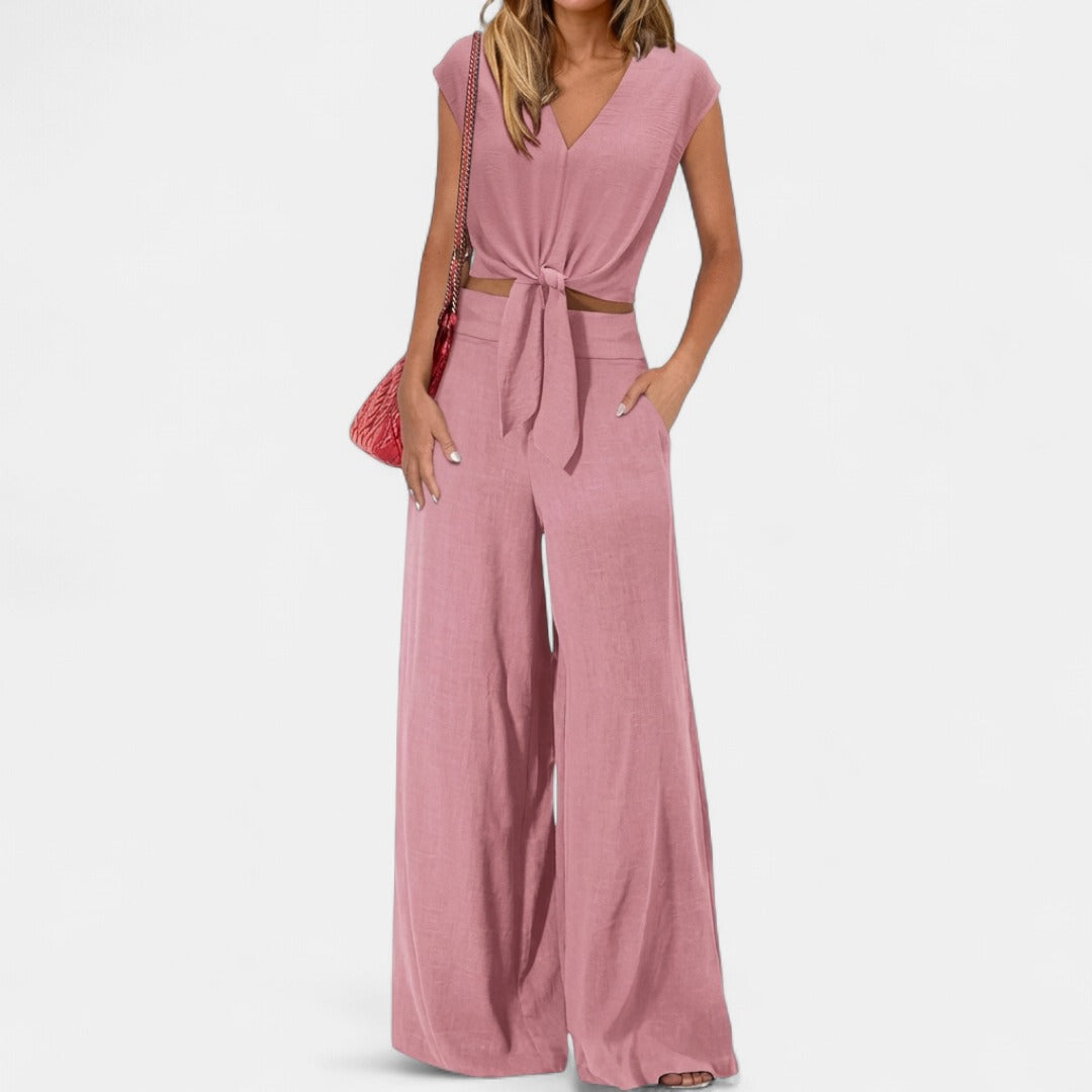 GLENDA | Chic Crop Top and Classic Wide Leg Pants Set