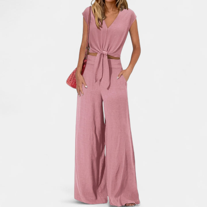 GLENDA | Chic Crop Top and Classic Wide Leg Pants Set