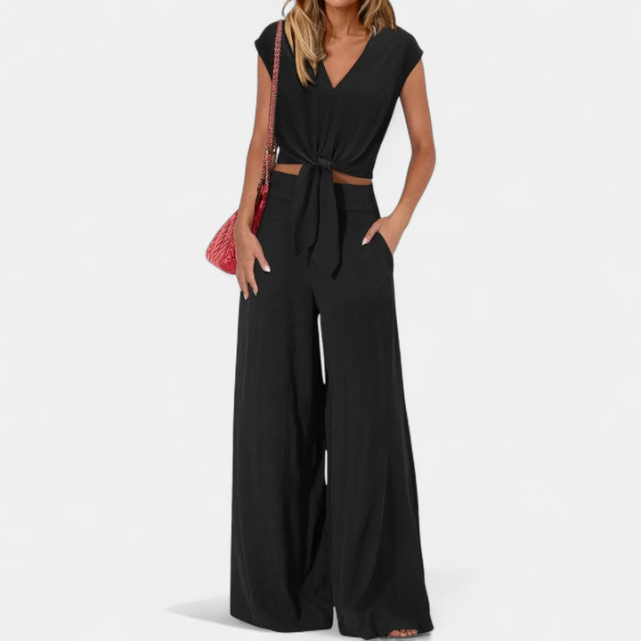 GLENDA | Chic Crop Top and Classic Wide Leg Pants Set
