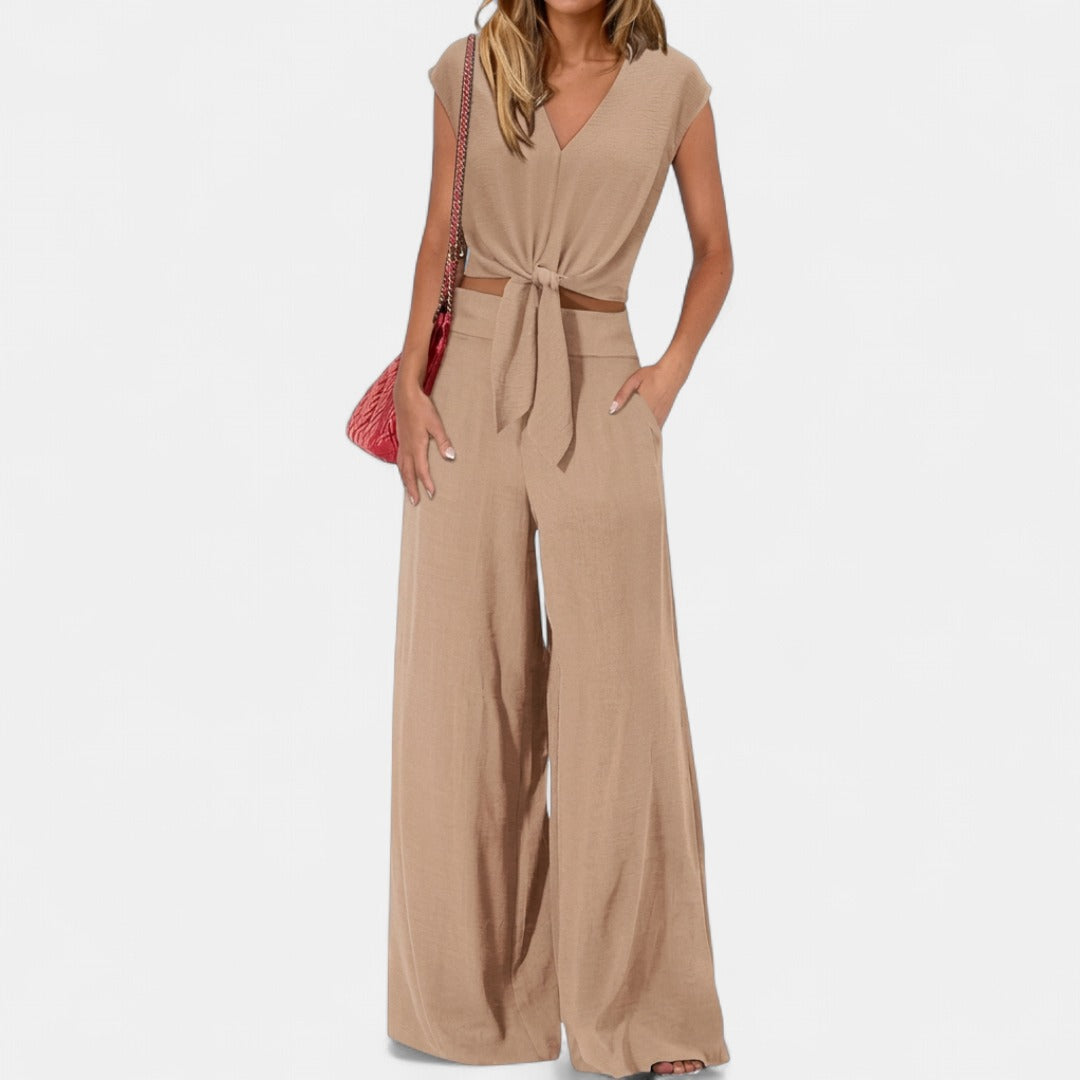 GLENDA | Chic Crop Top and Classic Wide Leg Pants Set