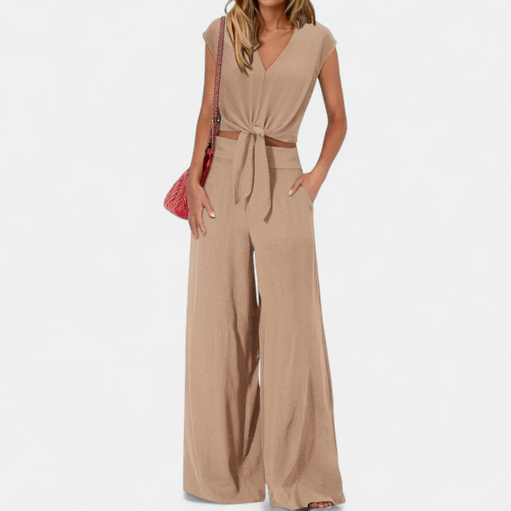GLENDA | Chic Crop Top and Classic Wide Leg Pants Set