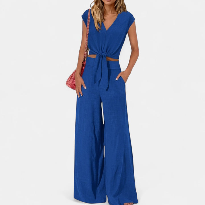 GLENDA | Chic Crop Top and Classic Wide Leg Pants Set