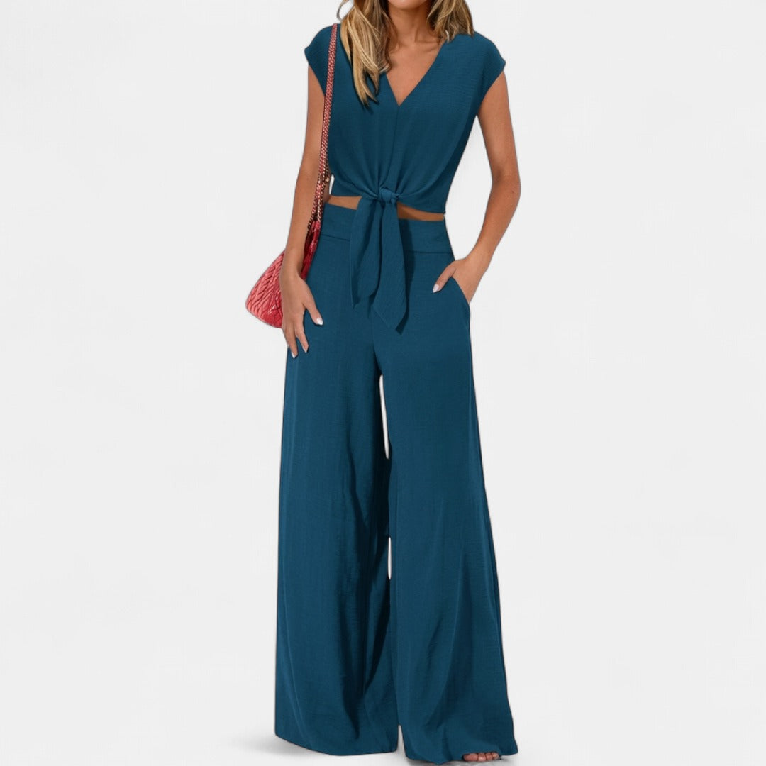 GLENDA | Chic Crop Top and Classic Wide Leg Pants Set