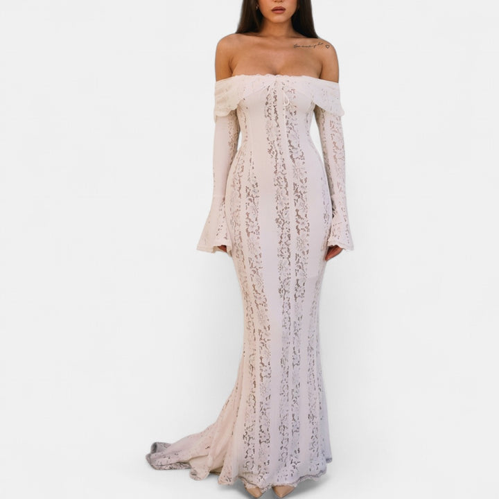 JODY | Elegant Off-Shoulder Lace Contrast Dress