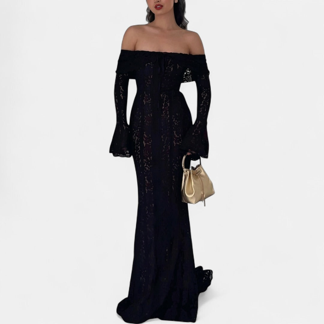 JODY | Elegant Off-Shoulder Lace Contrast Dress