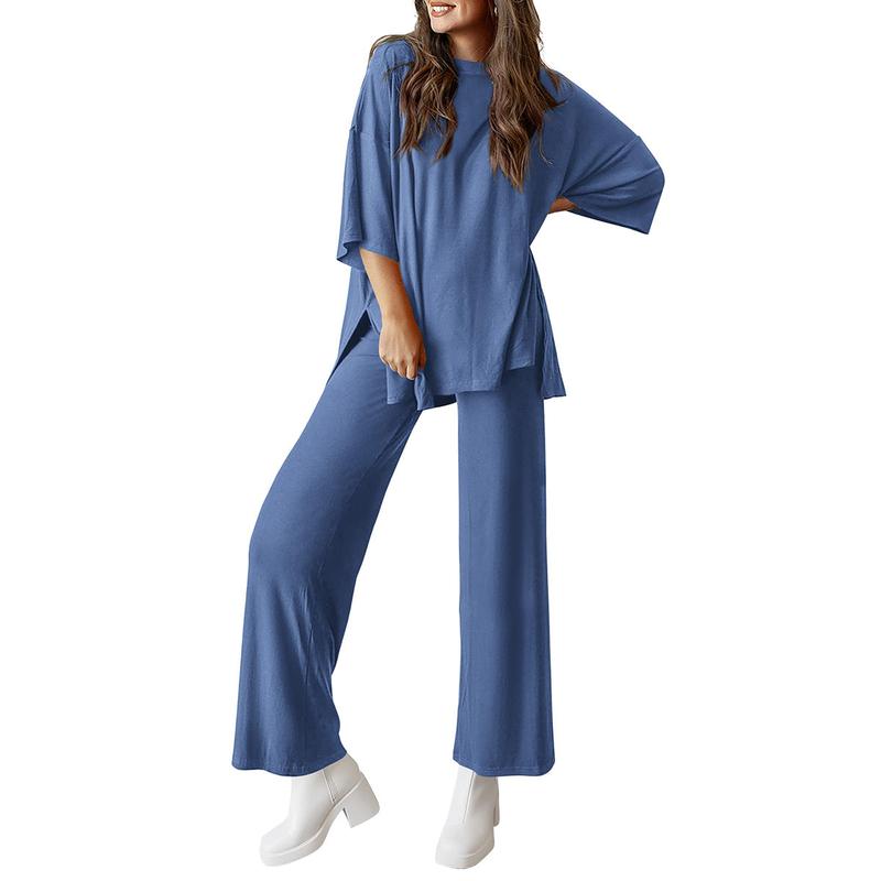 FREYA™ – Short Sleeve Lounge Top & Wide Leg Pants Set