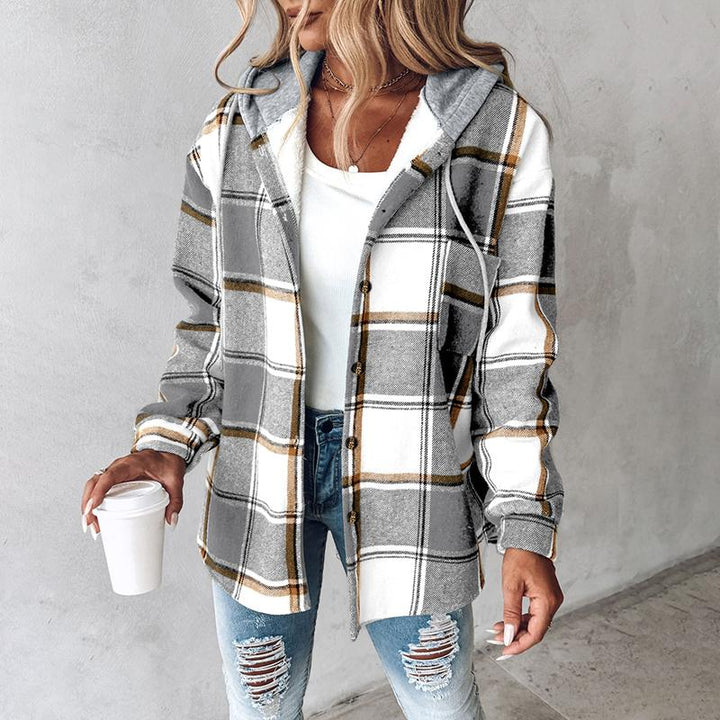 HONEY™ - Women’s Plaid Fleece Lined Hooded Shacket Jacket