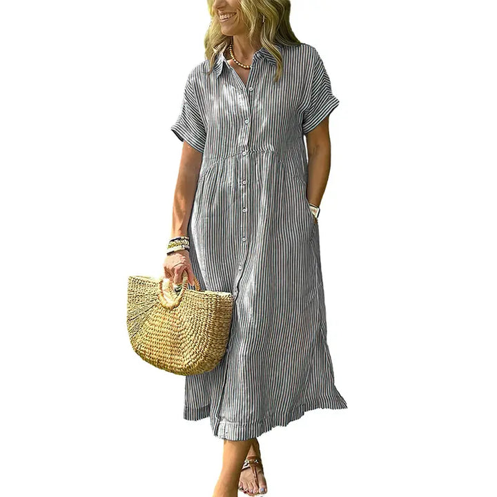 PETRA™ – Cozy Striped Loose Fit Midi Shirt Dress