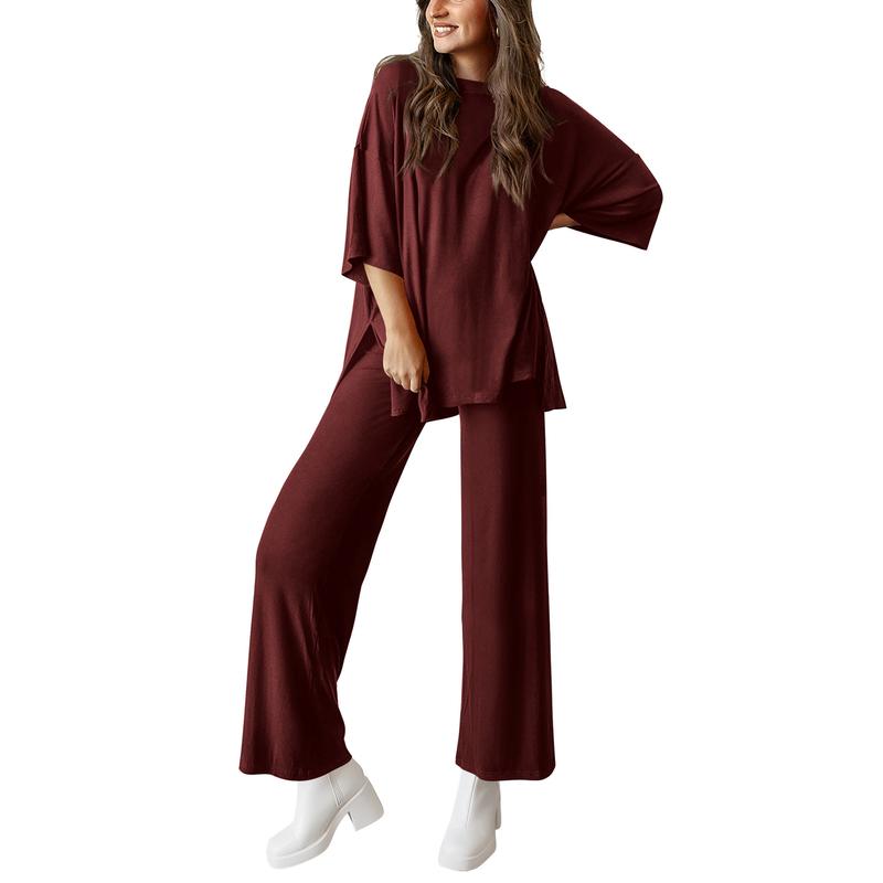 FREYA™ – Short Sleeve Lounge Top & Wide Leg Pants Set