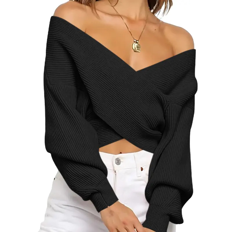 EVIANNA™ – Elegant Off Shoulder Cropped Sweater