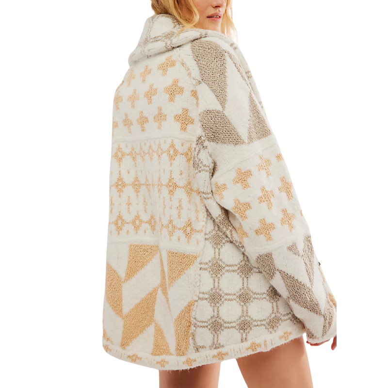 GEORGINA™ – Oversized Print Knit Coat with Button Down Collar