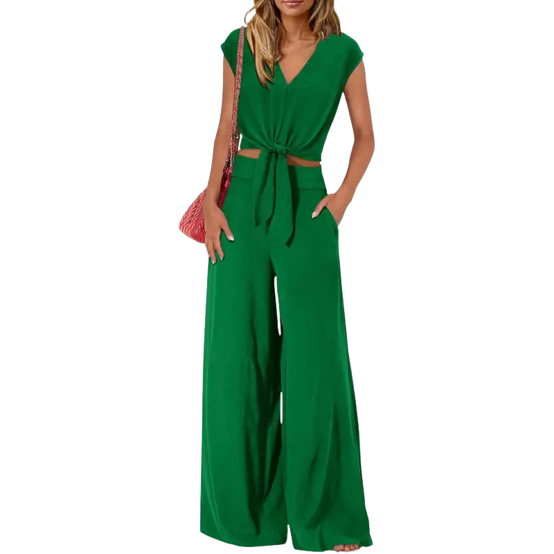 GLENDA™ – Chic Crop Top and Classic Wide Leg Pants Set